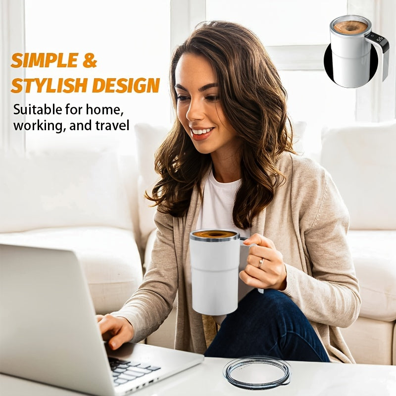 Vaso inteligente de acero inoxidable de 12oz con pantalla digital, recargable por USB, taza de café rosa y blanca