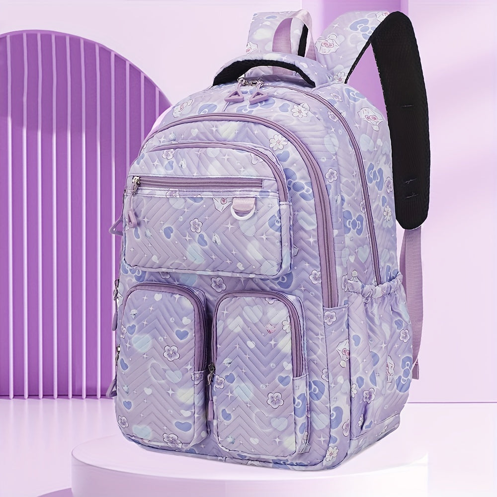 Oxford Fabric Backpack with Embroidered Detail Laptop Compartment Casual School College Shoulder Bag