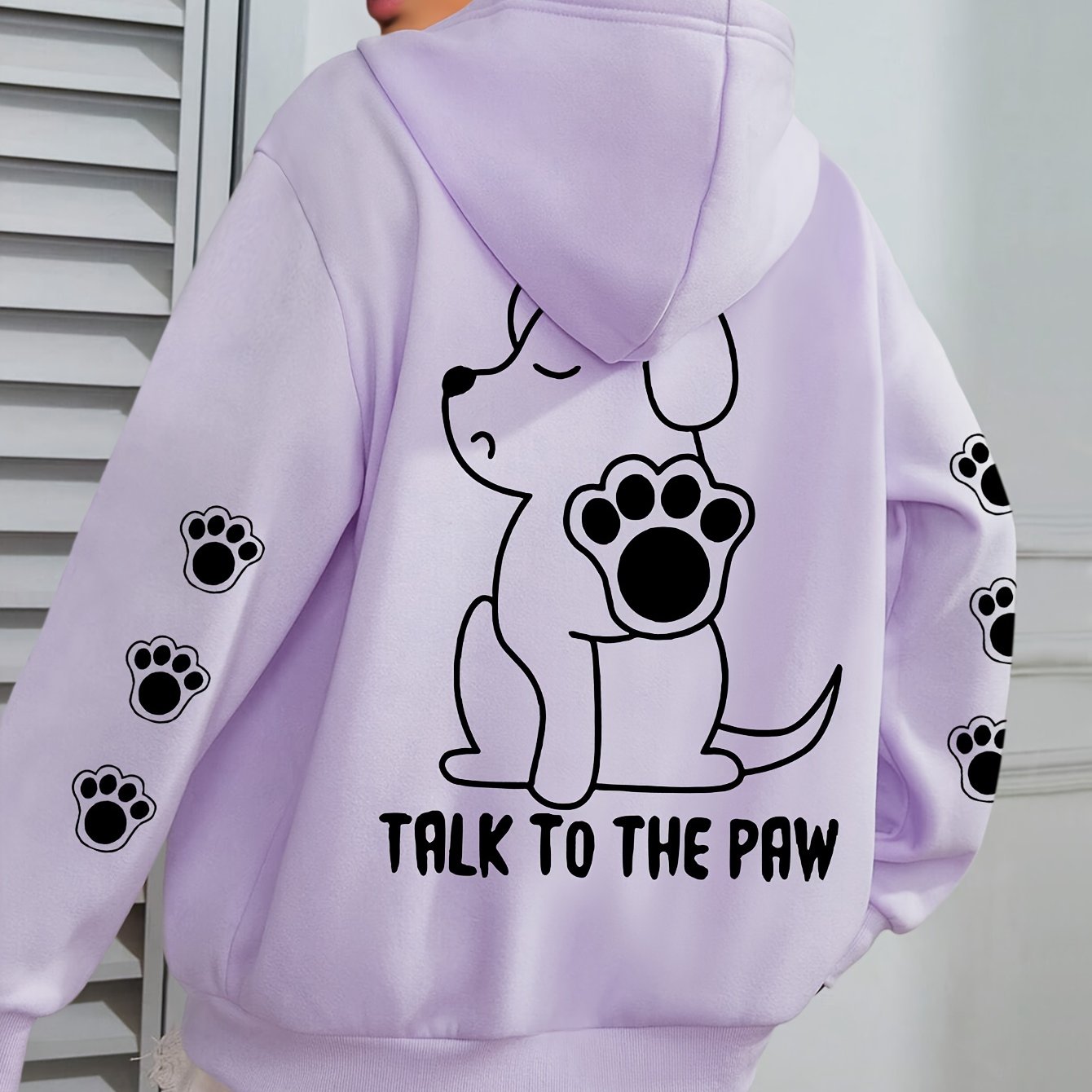 Plus Size Beige Hoodie with Dog "Talk to the Paw" Design Casual Pullover