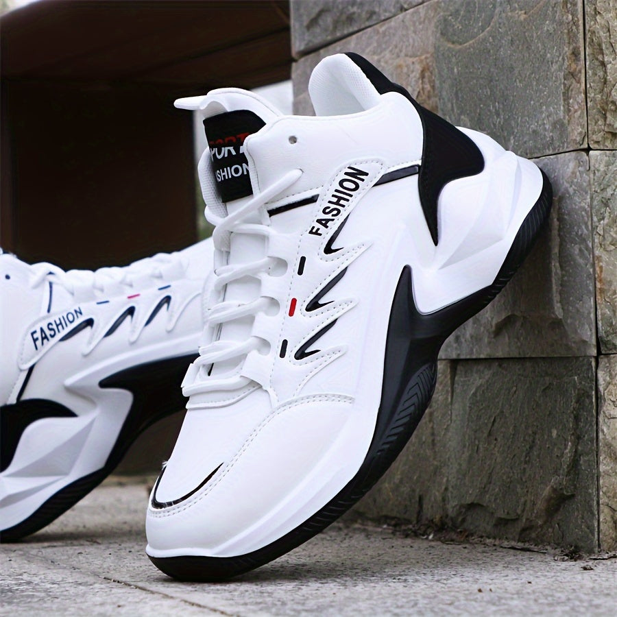 Men's Wide High-Top Basketball Shoes Flat Feet Support Ankle Strap Casual Sport White Black