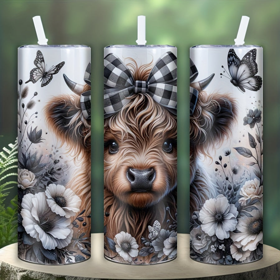 20oz Highland Cow Floral Stainless Steel Tumbler for Gifts and Parties