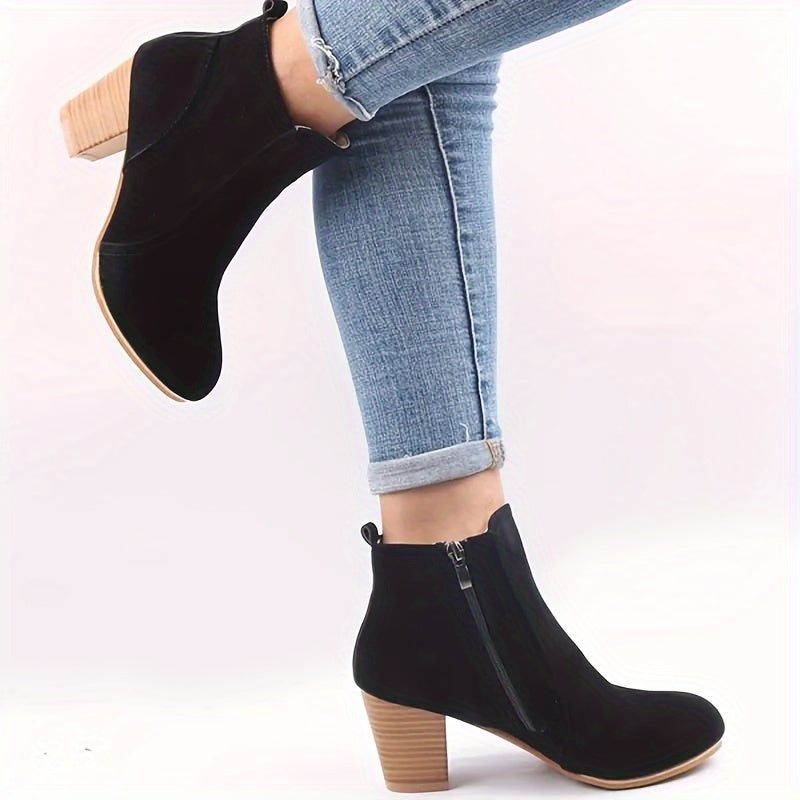 Women's Block Heel Short Boots Casual Side Zipper Ankle Booties