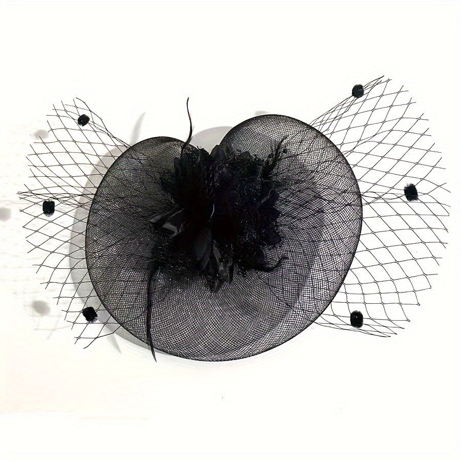 Fascinator Headband Mesh Veil Faux Feather for Horse Racing and Events