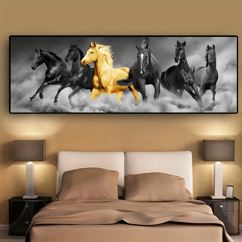 Golden Six Running Horses Canvas Wall Art for Animal Lovers and Home Decor