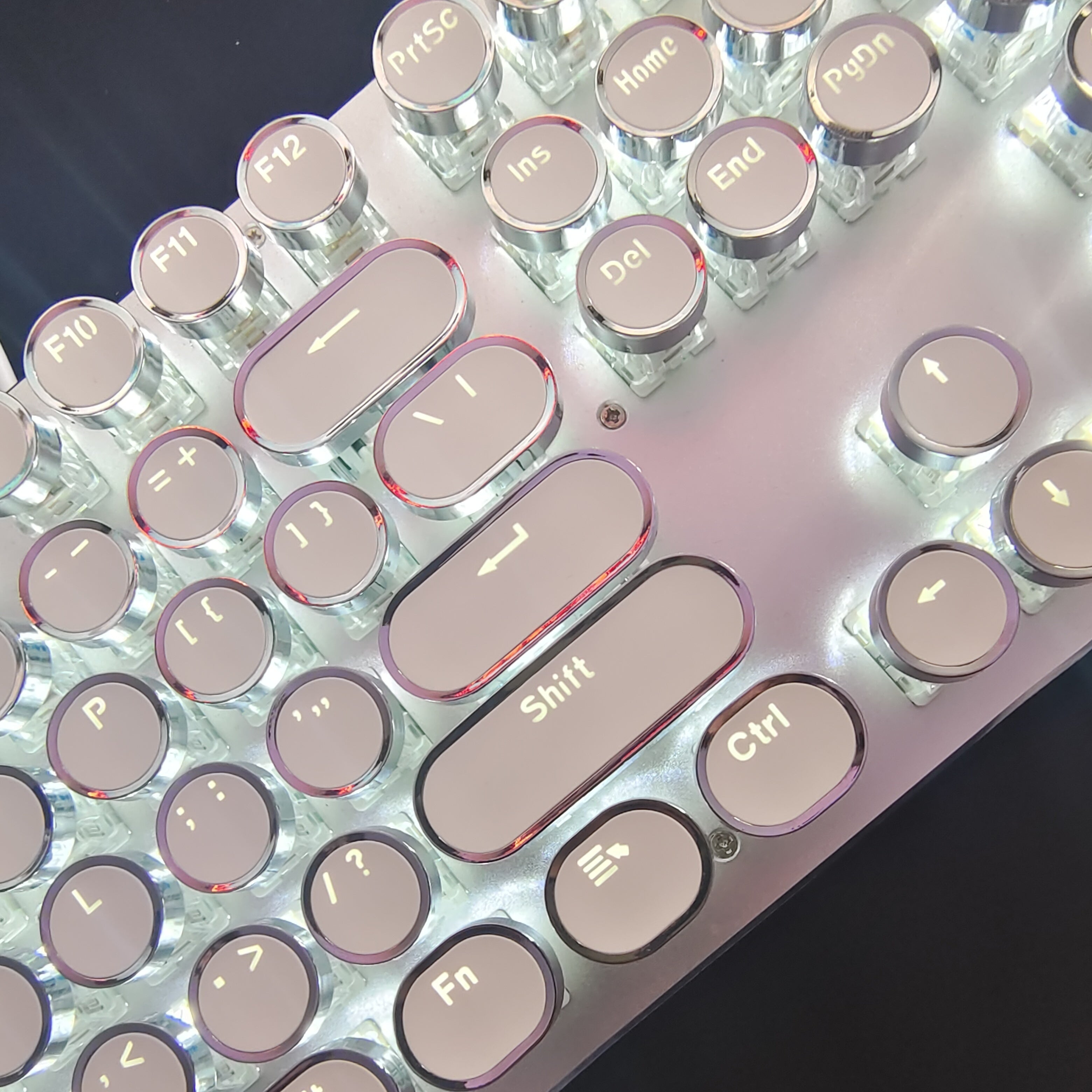 Teclado mecánico steampunk de 104 teclas con retroiluminación, USB cableado, todo de metal, para oficina y juegos, blanco