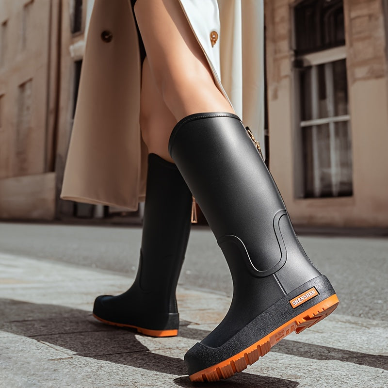 Women’s Mid-Calf Faux Leather High-Top Ankle Boots for Outdoors Rainy Weather