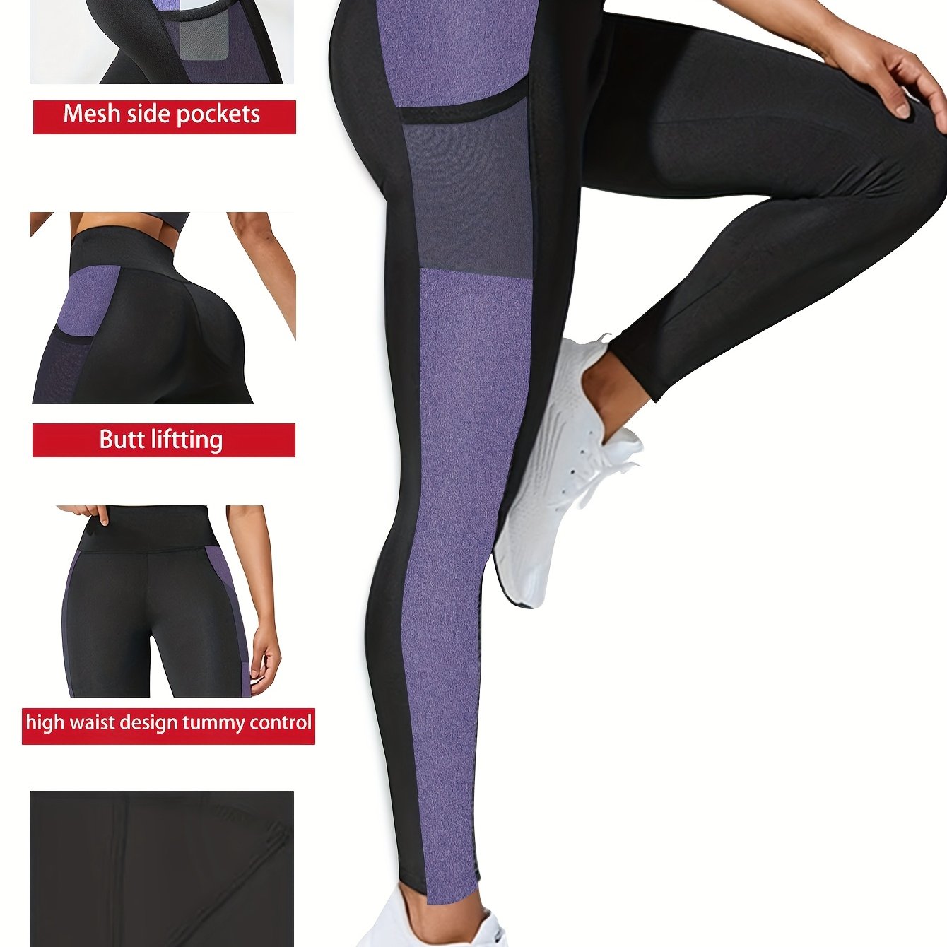Women's Plus Size Yoga Leggings With Side Mesh Pockets High Waist Stretchy Breathable