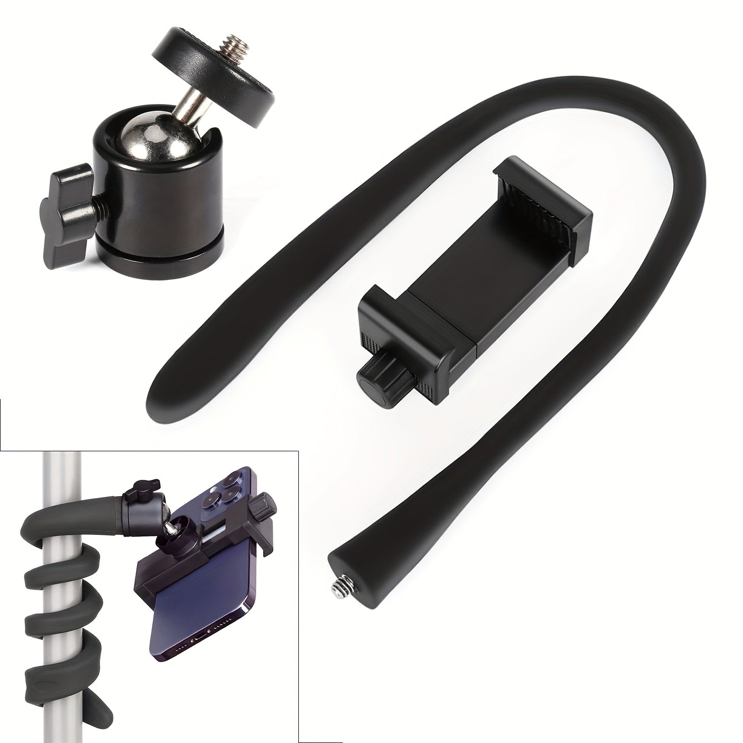 Flexible Camera Mount for Indoor Monitors and Cameras, Silicone Grip, Aluminum Alloy, Clip Attachment