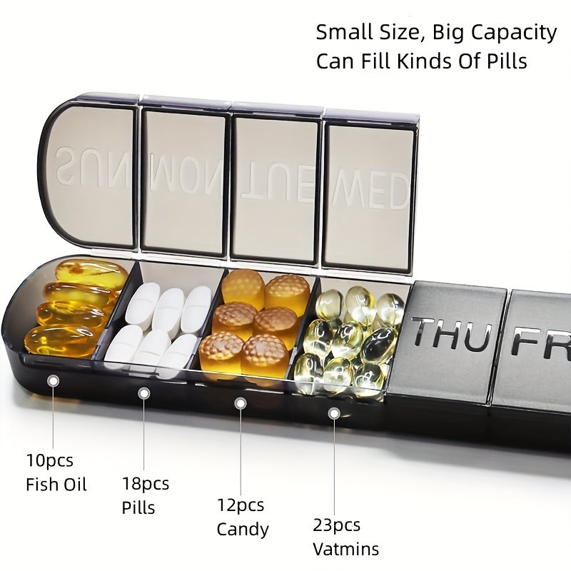 Portable Weekly Pill Organizer 7 Compartments Vitamin Fish Oil Storage