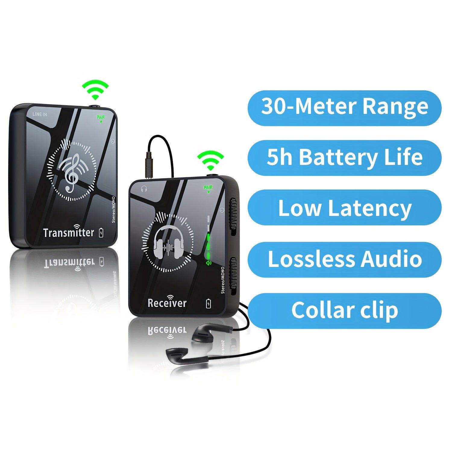 Беспроводная внутрьушная система мониторинга на 2,4 ГГц, без потерь, радиус действия 30 м, перезаряжаемая