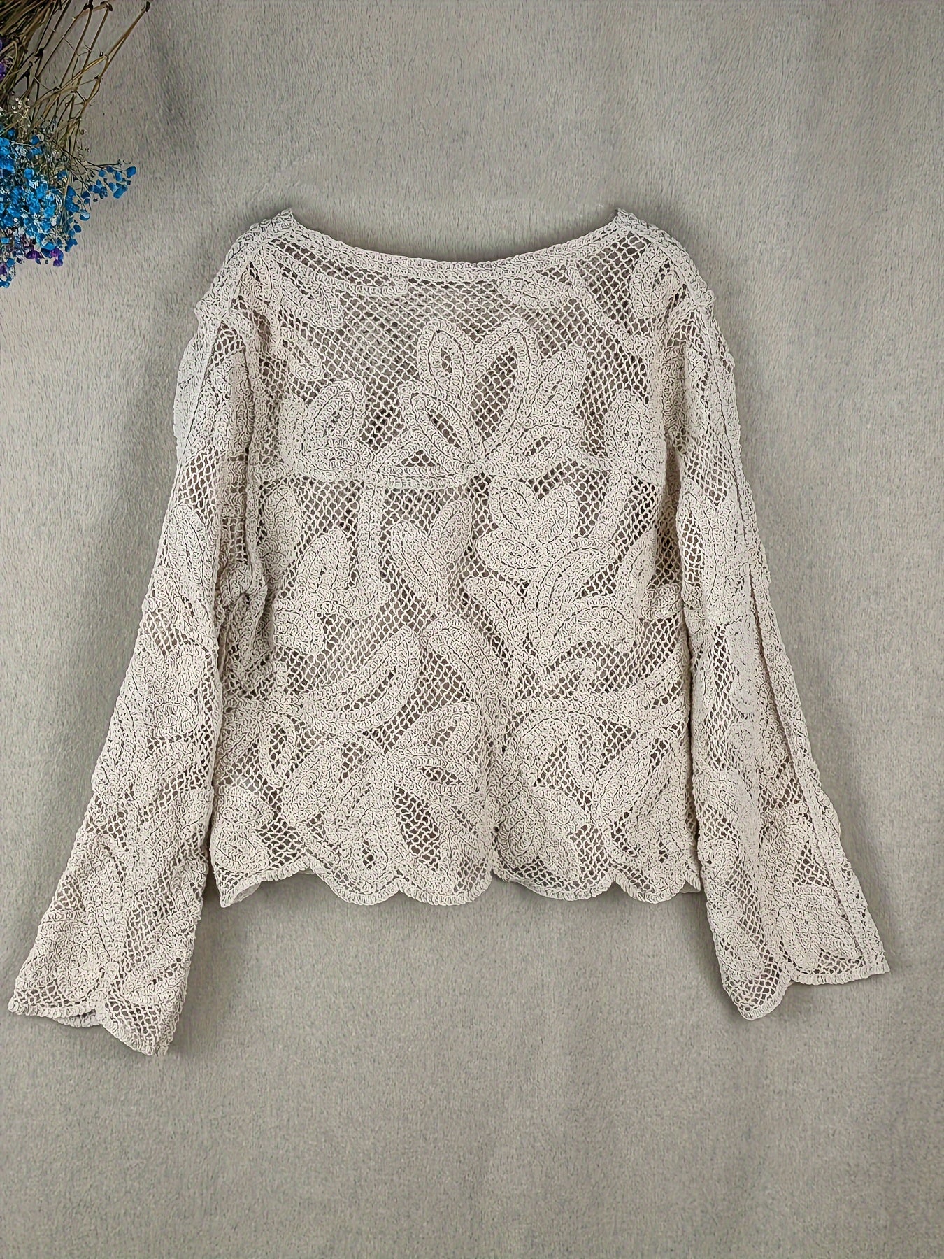 Women's Guipure Lace Button Front Shirt Long Sleeve Casual Spring Fall