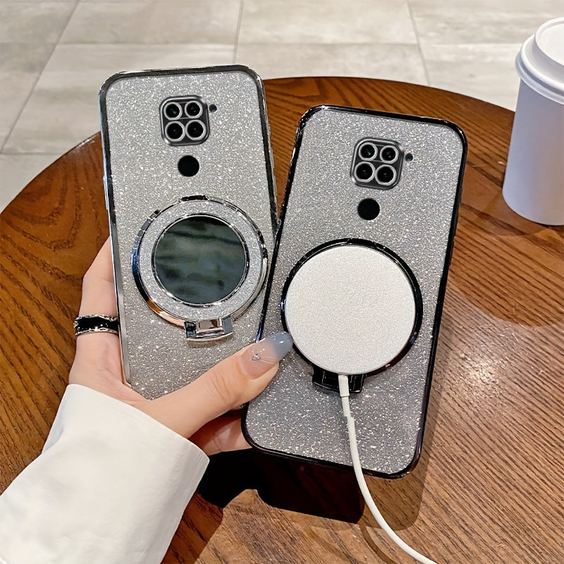 Redmi Note 9 4G Phone Case with Electroplated Edge Stand Mirror Soft TPU Cover