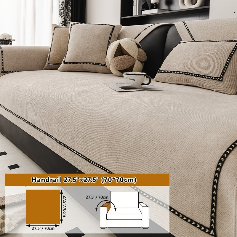 Chenille Sofa Cover with Lace Trim Non-Slip All-Season Furniture Protector Machine Washable