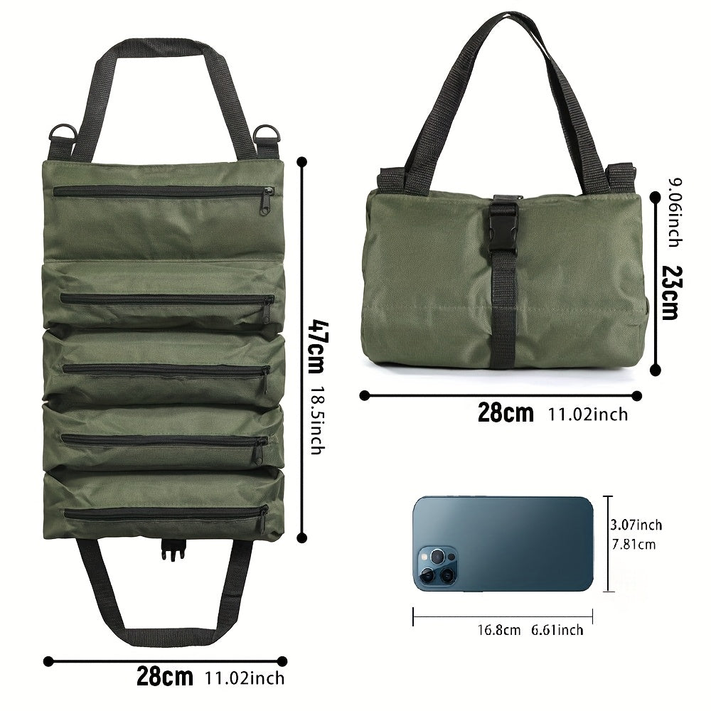 Waterproof Green Tool Bag with Multiple Compartments and Adjustable Shoulder Strap