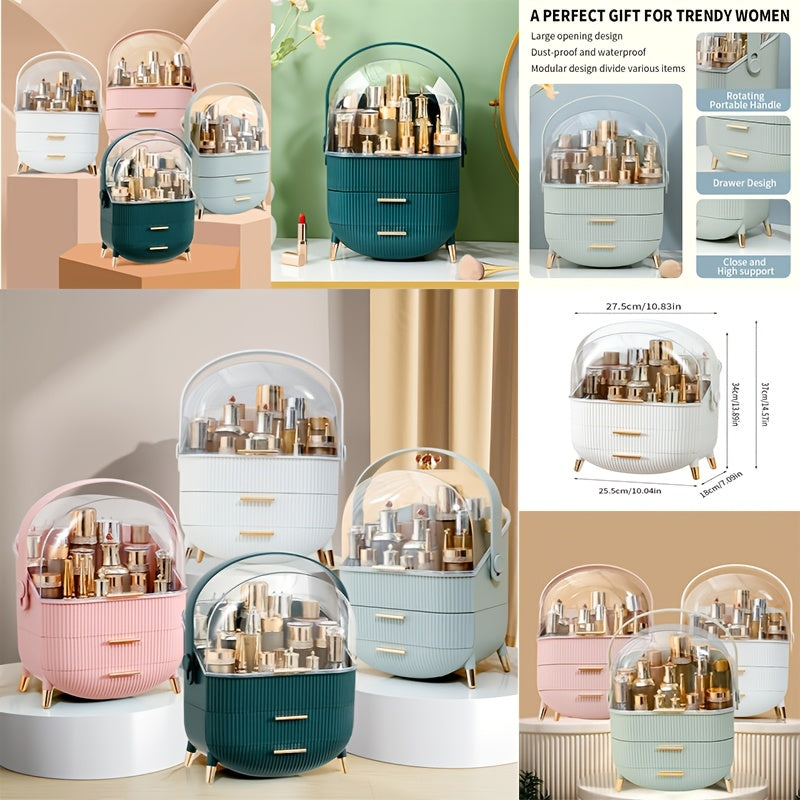 Organizador de maquillaje con tapa, almacenamiento de cosméticos a prueba de polvo para tocador