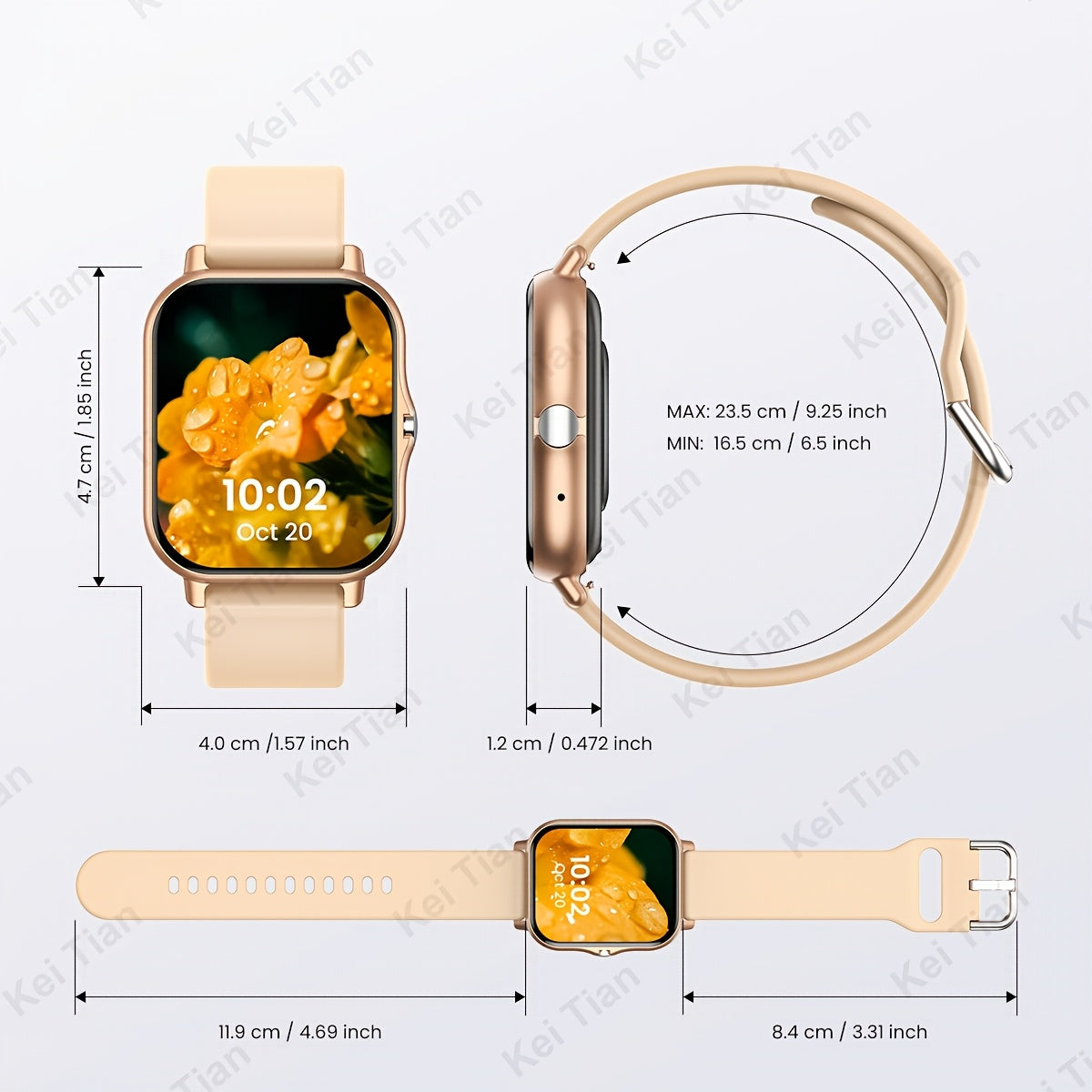 Smartwatch 4.65cm Touch Screen Multi-Sport Tracking Wireless 5.0 Beige Strap