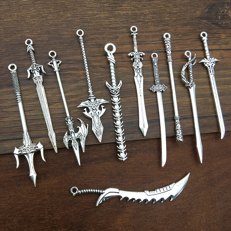 Set of 20 Mixed Zinc Alloy Antique Silver Knight Sword Gun Bow Charms for Jewelry Making