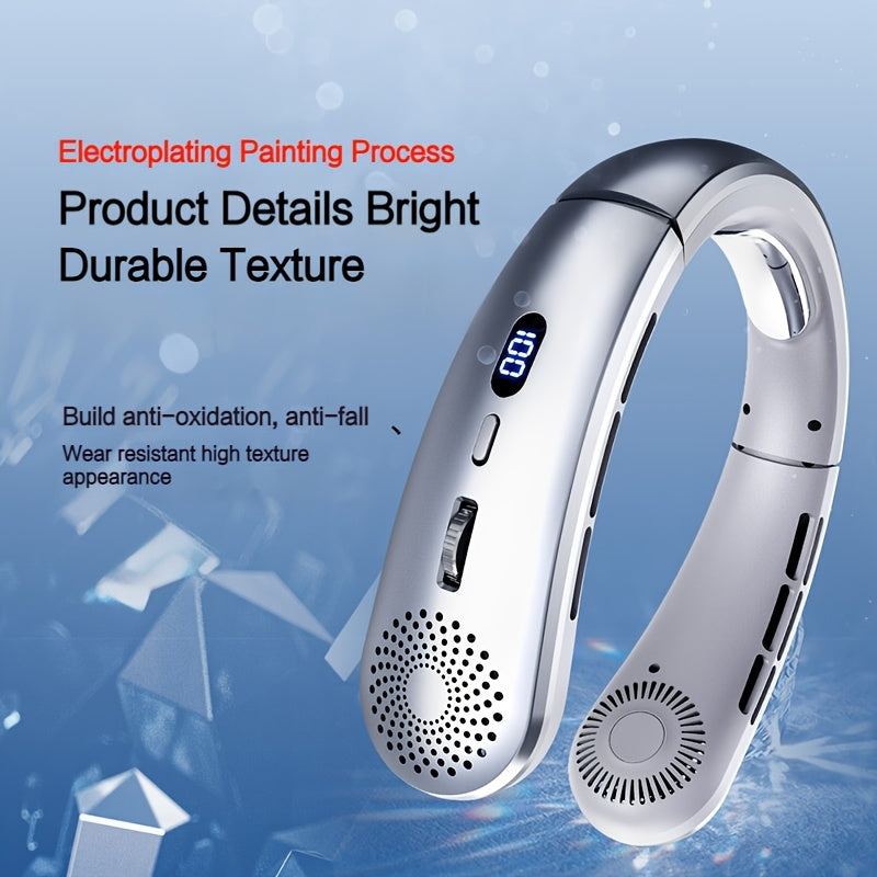 Portable USB Fan with LED Display Handheld Neck Hanging 10-Speed Rechargeable Battery for Travel Outdoor Beach