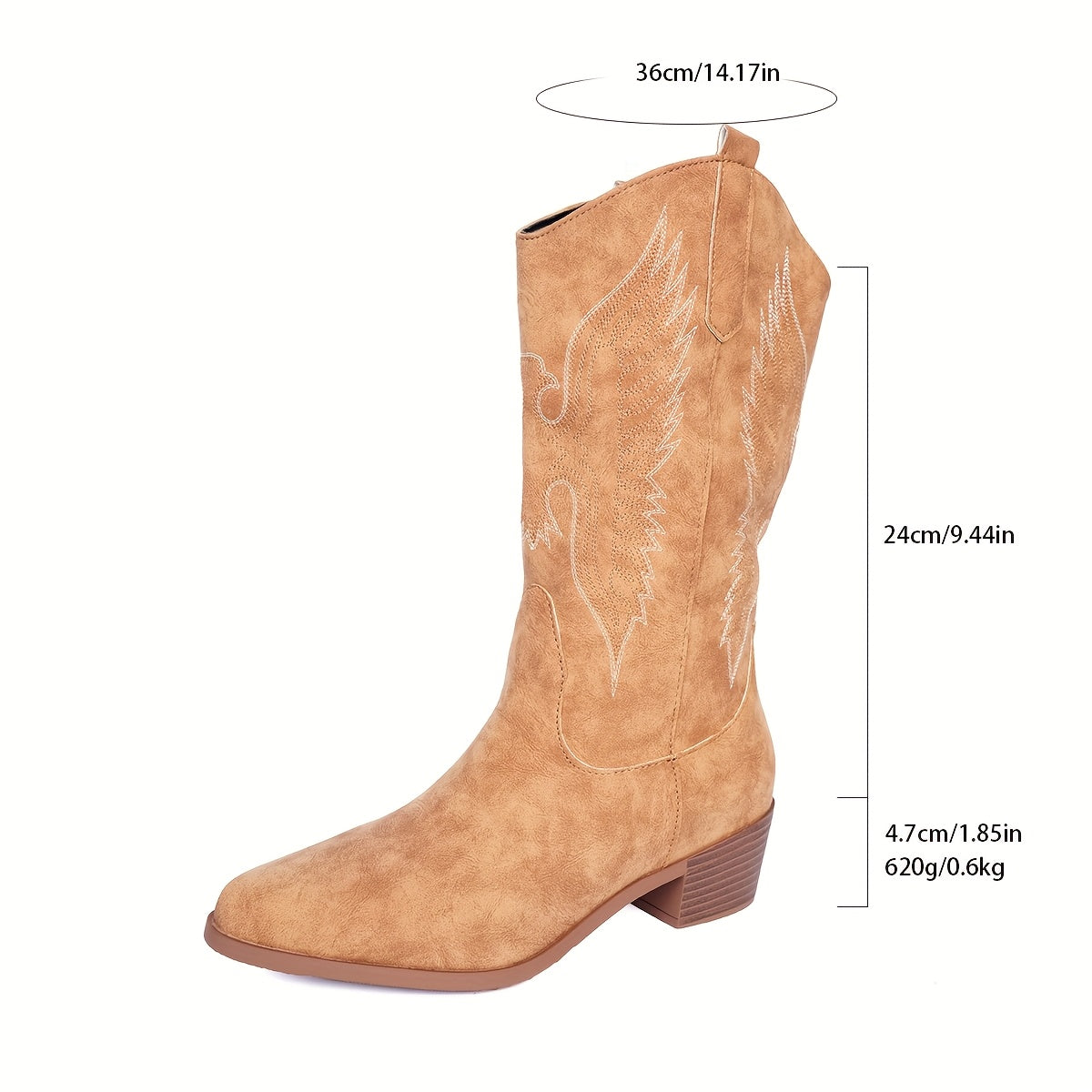 Женские ковбойские сапоги до середины икры, западный стиль, на Slip-On с вышивкой в виде крыльев