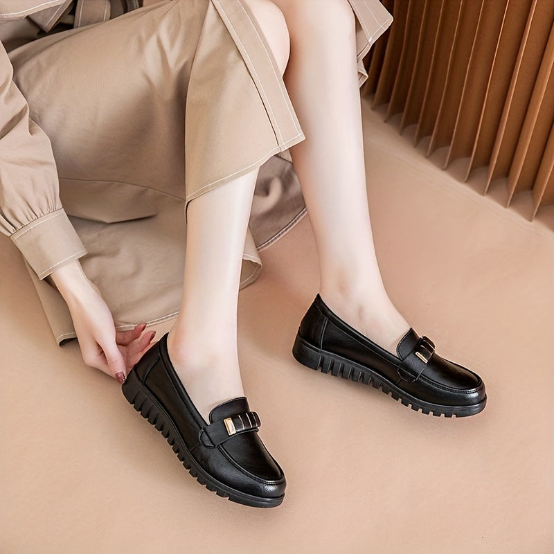 Women’s Ballet Flats Solid Color Slip-On Loafers Breathable Cow Leather