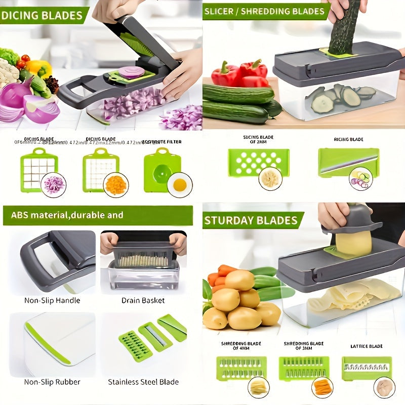 16-Piece Vegetable Chopper and Fruit Slicer Set with Interchangeable Blades