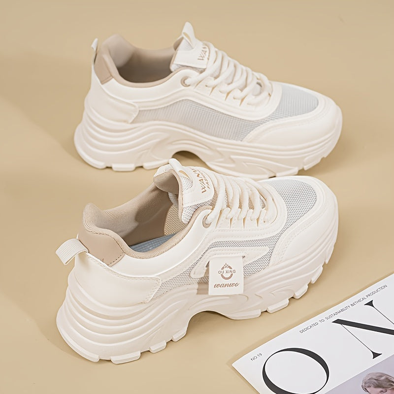 Women's Breathable Casual Flat Sneakers with Lace-Up Closure