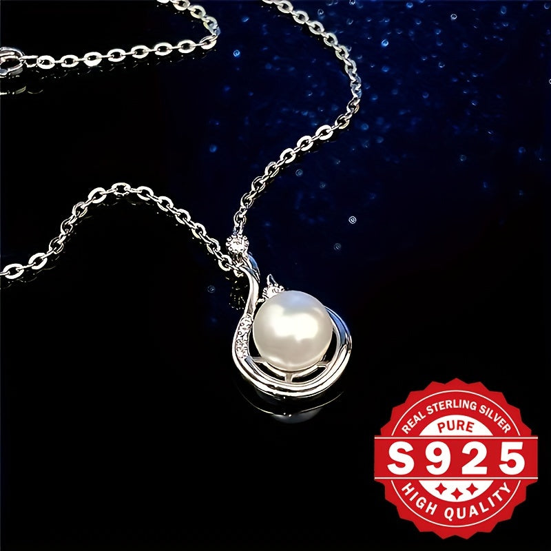 Sterling Silver Teardrop Necklace with Shell Pearl for Women Jewelry Gift