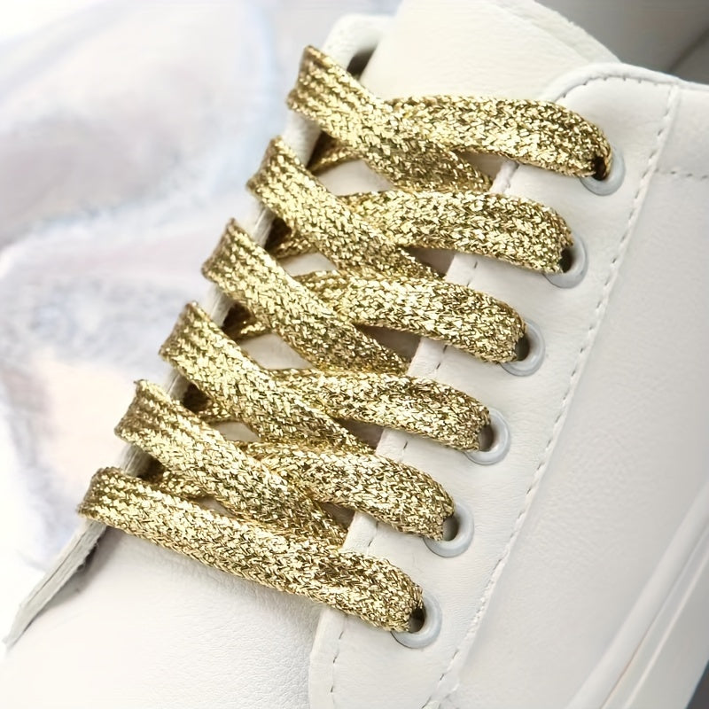 Unisex Glitter Shoe Laces Metallic Silver and Gold Flat for Sneakers