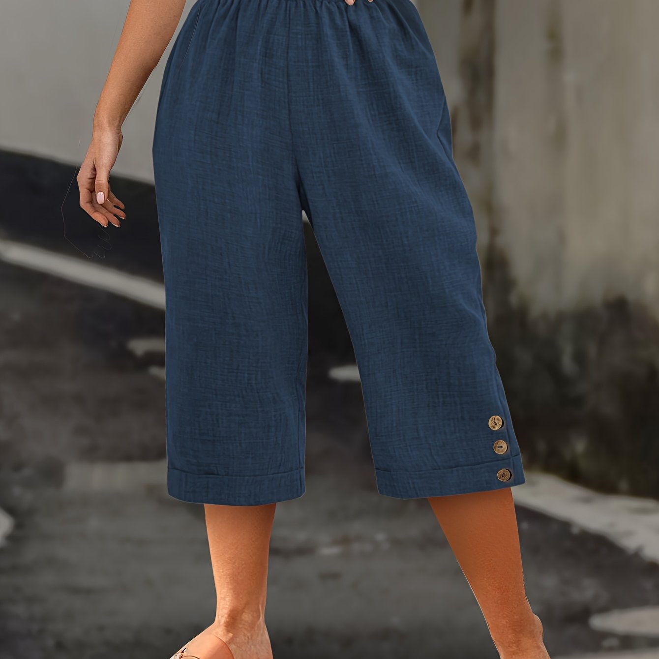 Women Plus Size Olive Green Bermuda Shorts Summer Casual Flat-Fold Button Details