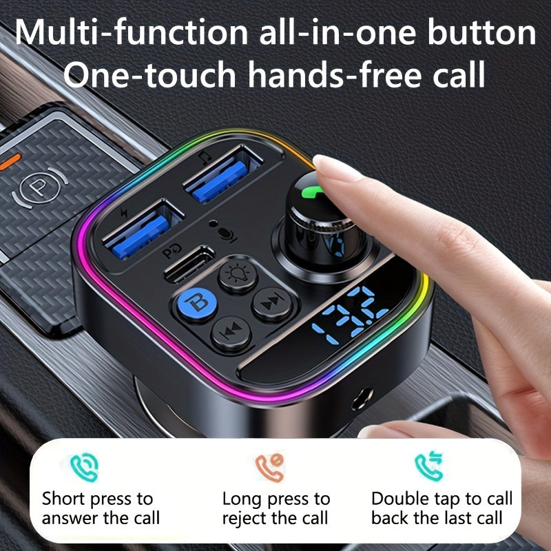 Car FM Transmitter Wireless Charger with Bluetooth Handsfree and Ambient Lights