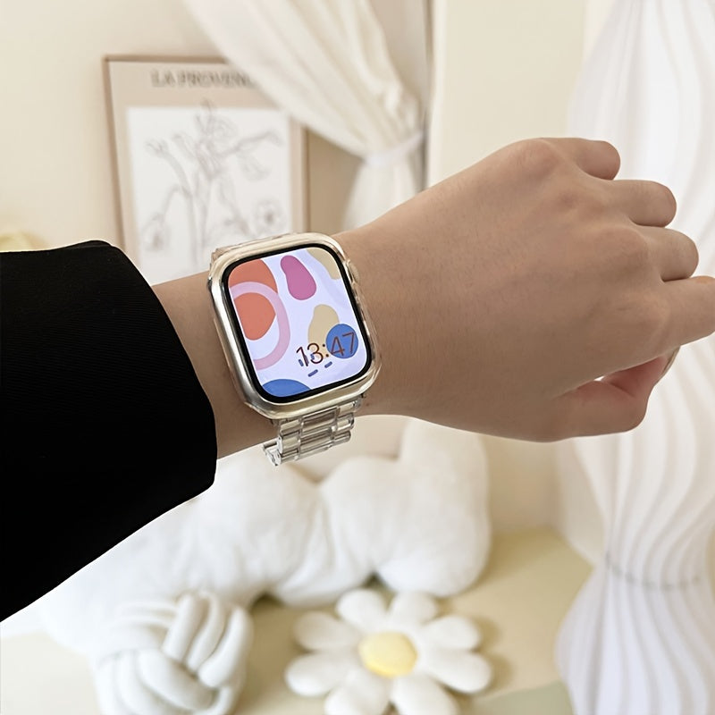 Acrylic Watch Strap for iWatch Men Women Transparent with Deployment Buckle Compatible with Series 3-9