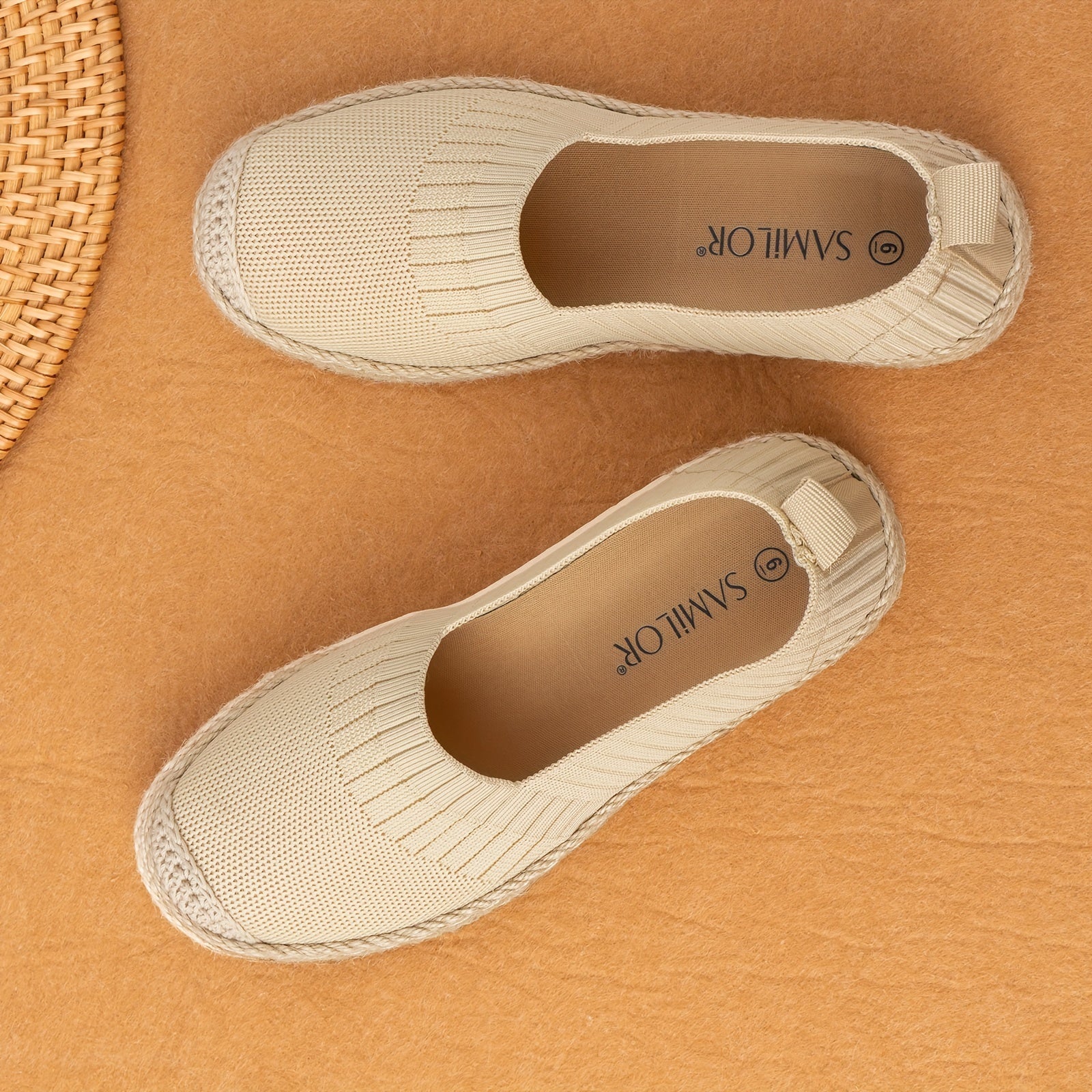 Women’s Linen Flats Breathable Knit Mary Jane Shoes for Travel and Everyday