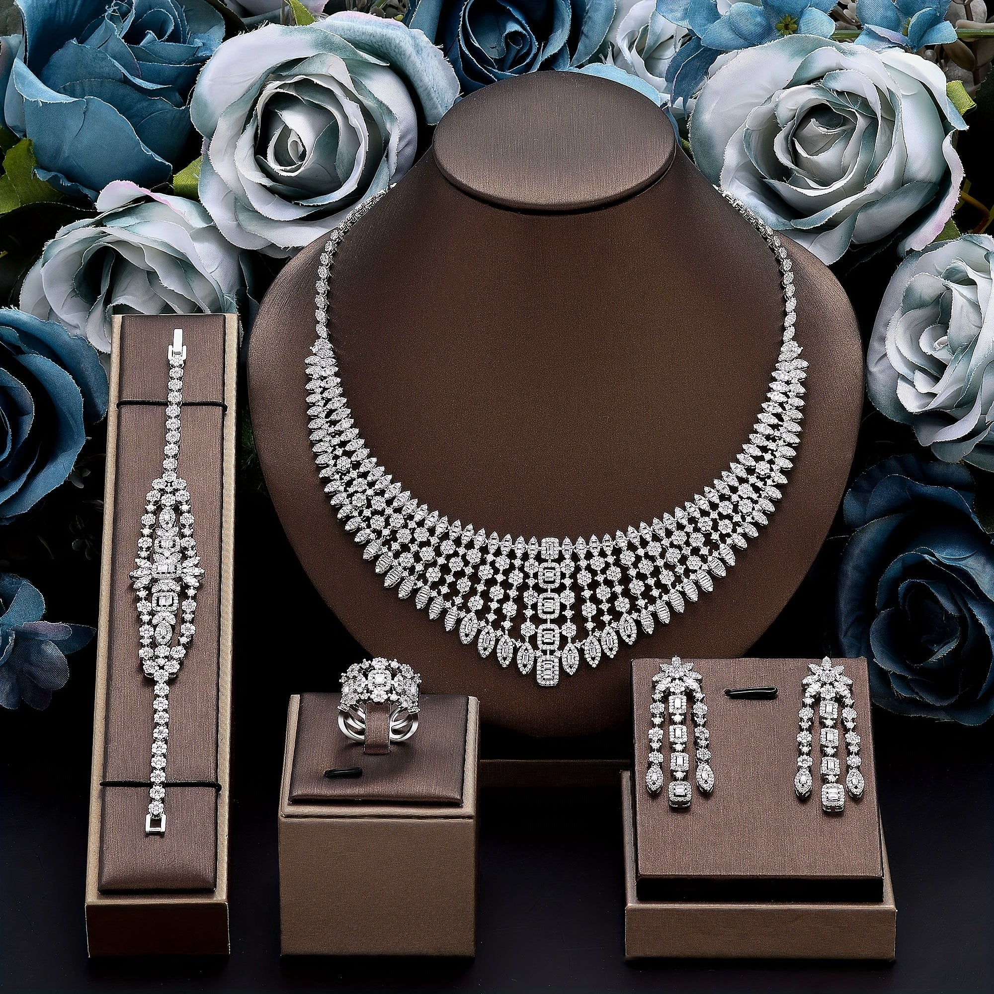 Minimalist Cubic Zirconia Wedding Jewelry Set for Women