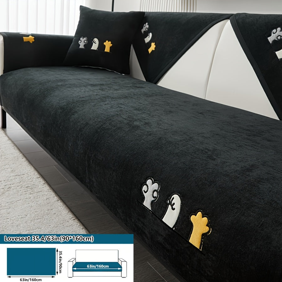 Эластичный чехол для сидений с вышивкой в виде кошачьих лап, комплект чехлов для дивана на все сезоны, пылезащитный защитник мебели для домашних животных, подходит для балкона, гостиной и домашнего декора. Чехол только для подушки.