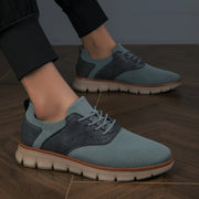 Havoni o'tkazuvchi engil ko'k to'qilgan tasodifiy poyabzal, erkaklar uchun perforatsiyalangan tafsilotlar, bog'ichli yopilish, EVA taglik va qulay, zamonaviy dizayn.