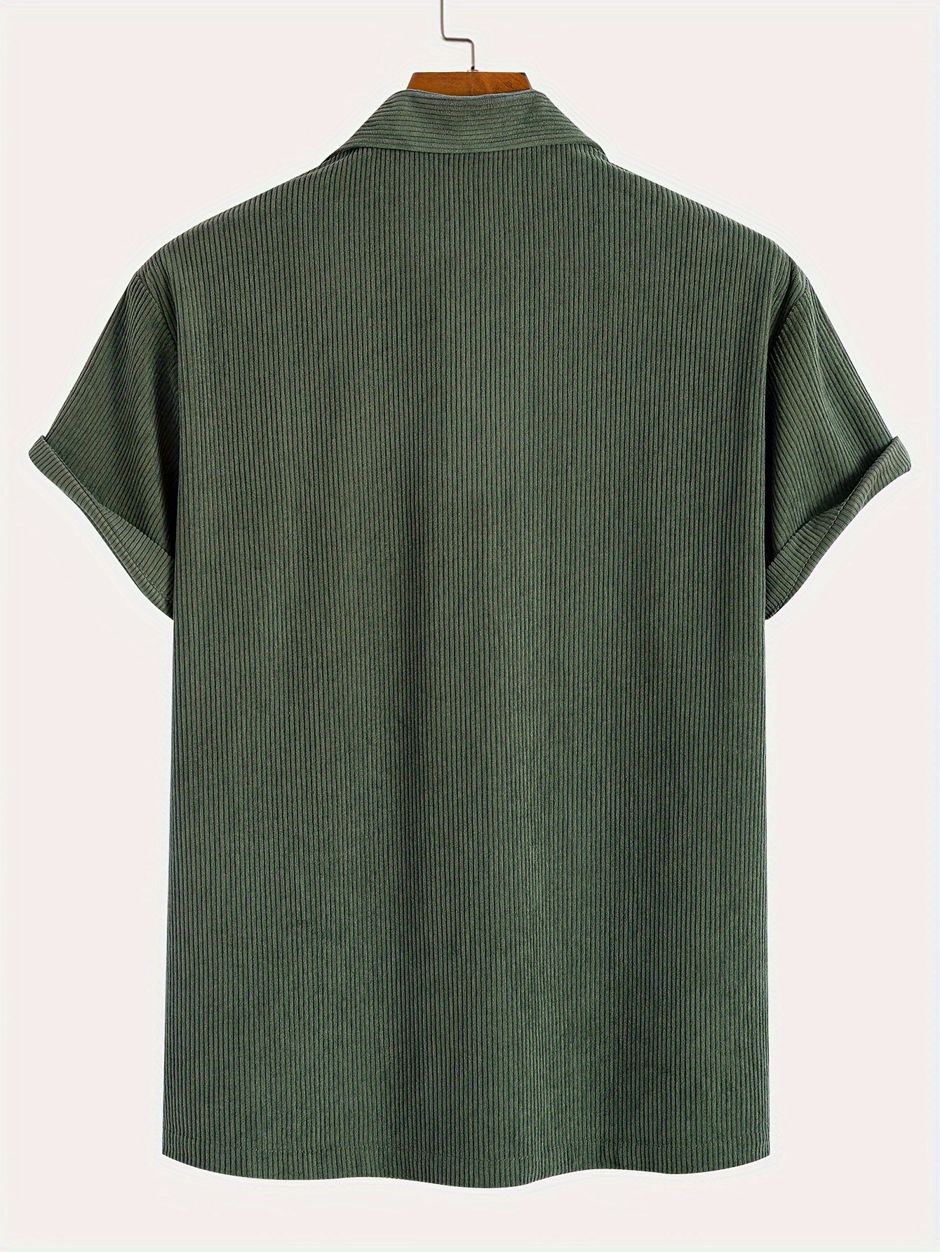 Camisa casual de pana para hombre 100% algodón, de color sólido, manga corta, verano transpirable