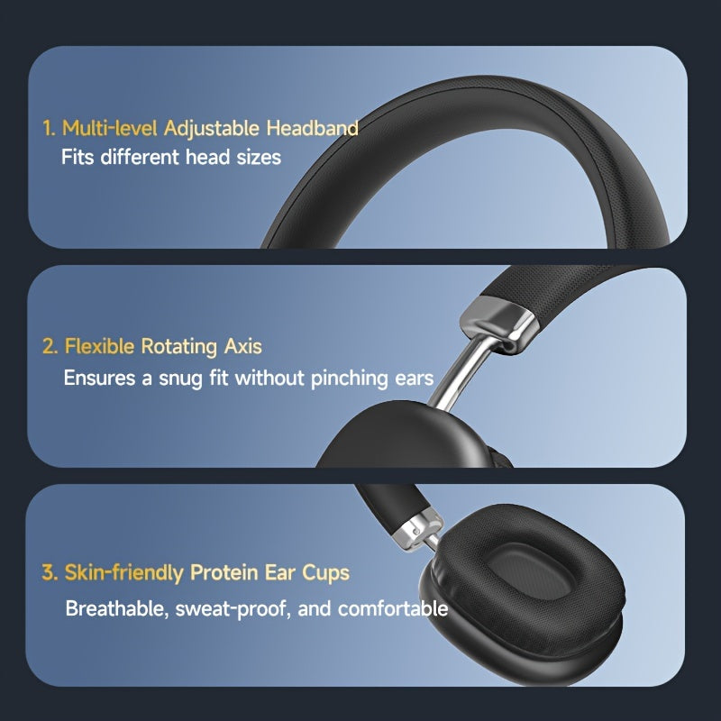 Wireless Over-Ear Headphones Sound Isolation Tangle-Free Cable Microphone Volume Control Rechargeable Battery for Gaming