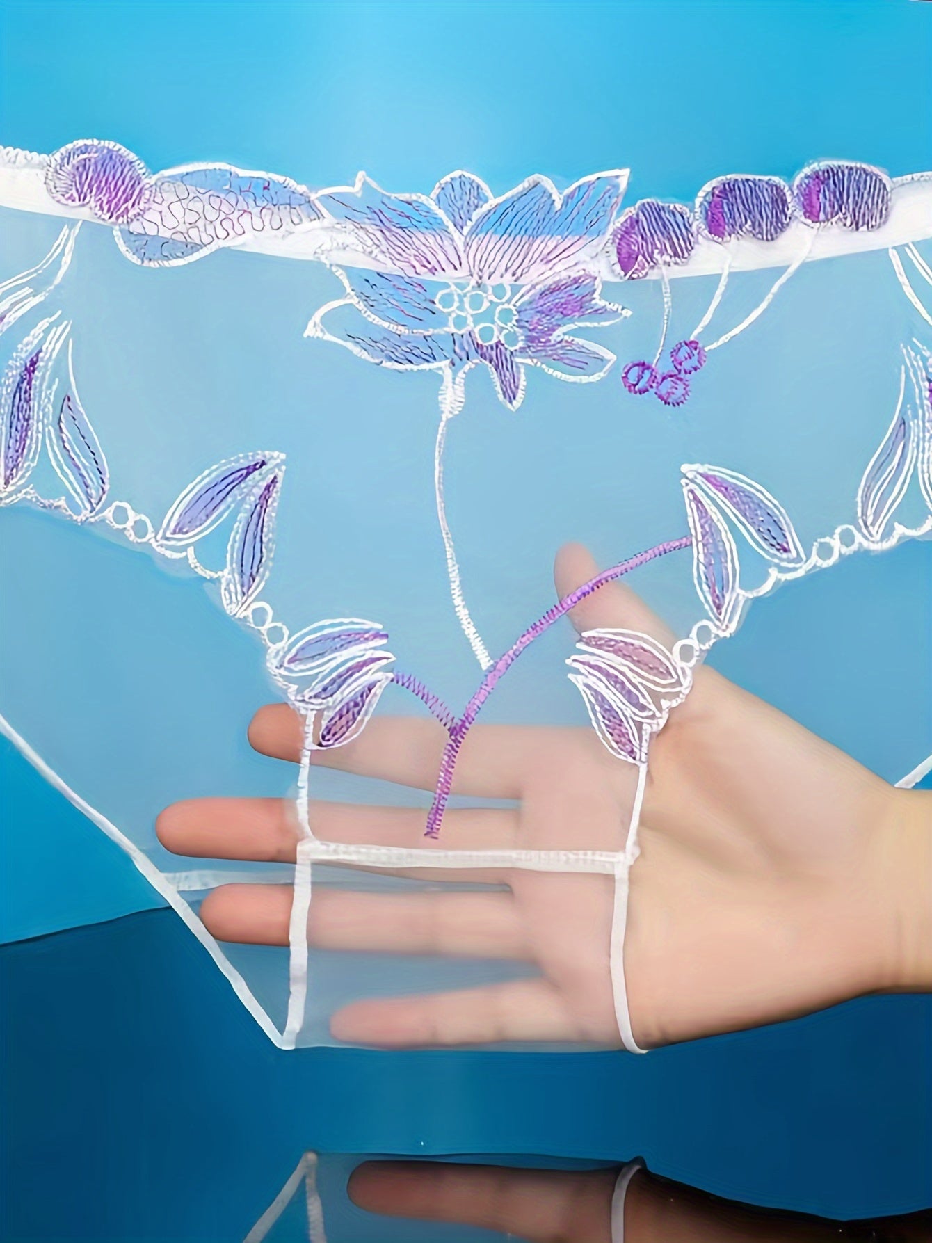 Women's Floral Embroidery Mesh Panties Sexy Lingerie Underwear