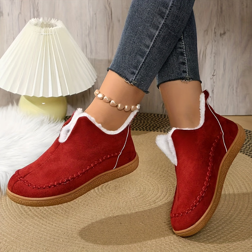Women's Winter Fleece Lined Short Boots Rubber Sole Casual Slip-On
