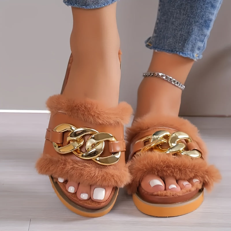 Women's Plush Slip-On Winter Slippers with Cushioned Sole and Non-Slip Backstrap