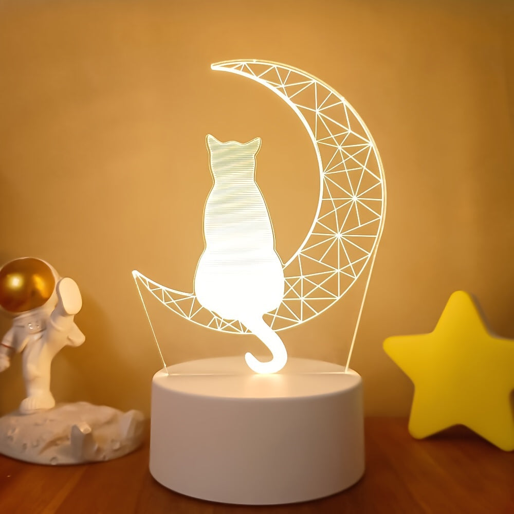 3D Moon Cat LED Night Light with 16 Colors Touch and Remote Control Warm White Base Gift