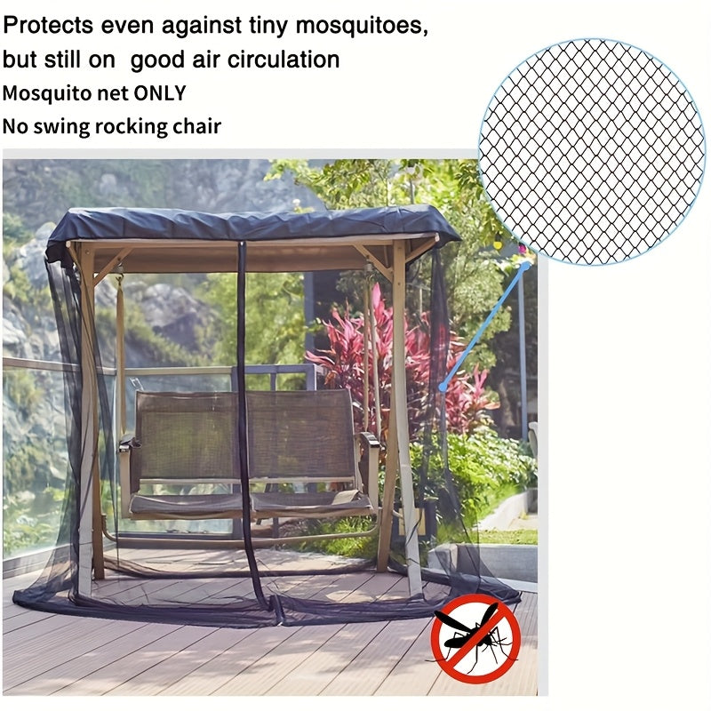 Black Patio Swing Chair Cover with Mosquito Net Waterproof Adjustable 124-203cm
