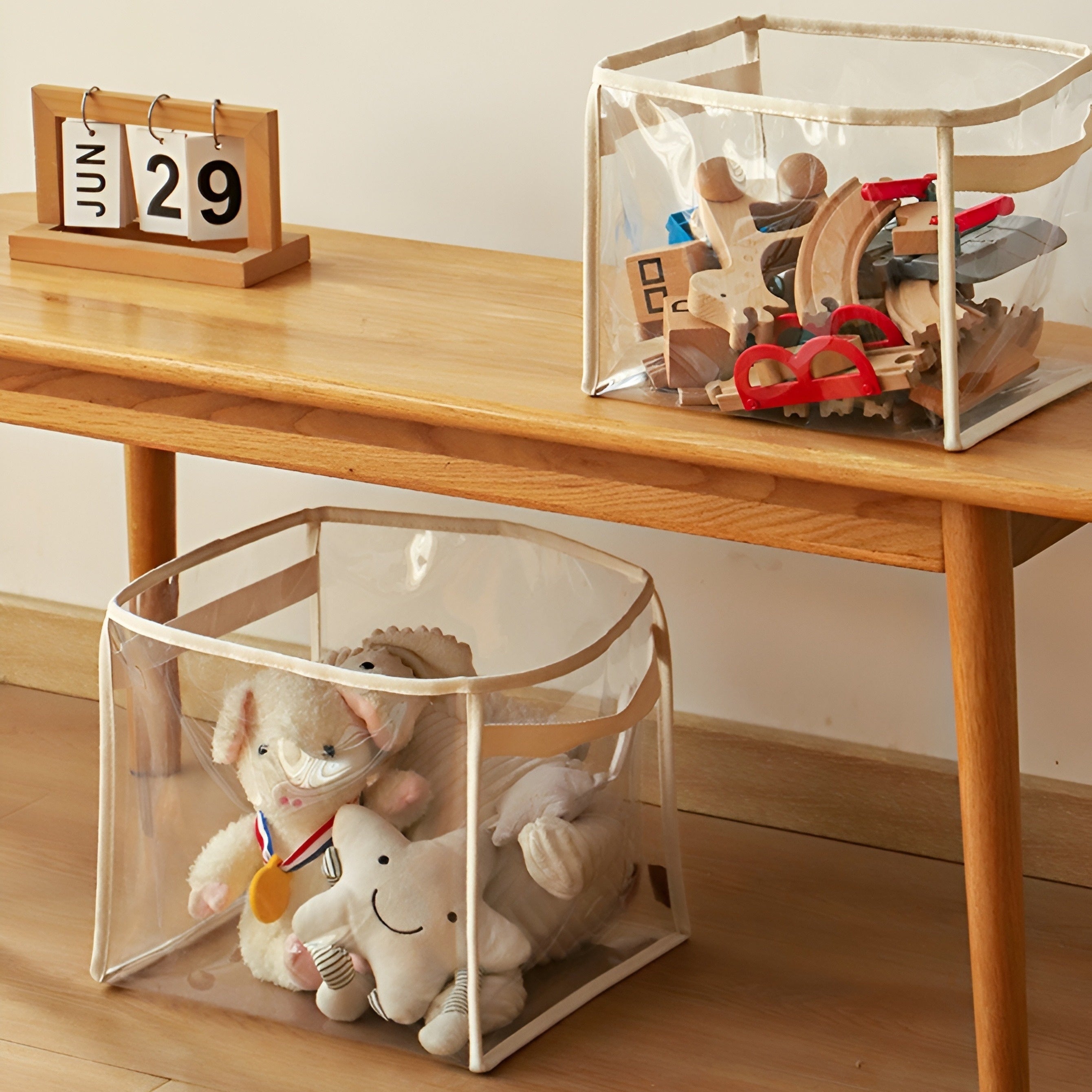 Plastic Storage Basket with Handles, Clear, Stackable for Home Organization