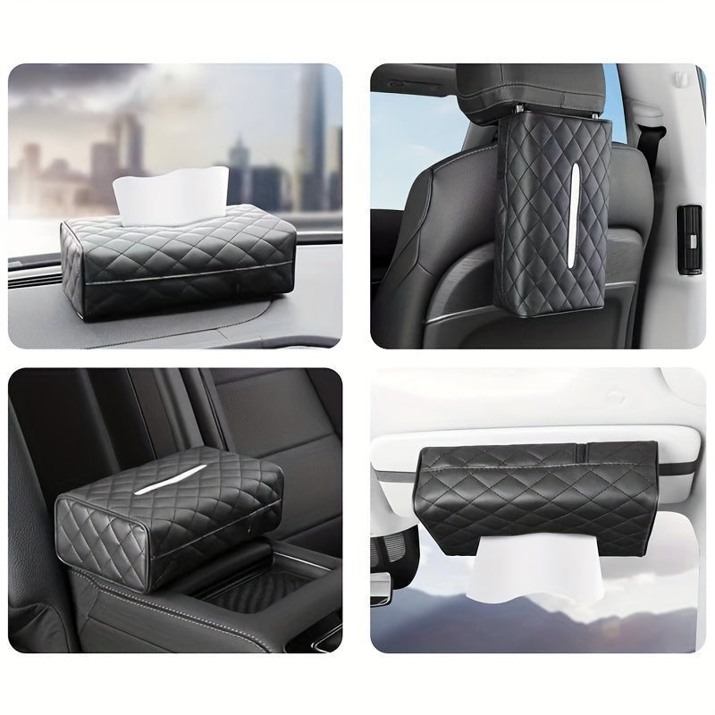 Black Car Tissue Box Holder Water-Resistant Hanging Organizer for Daily Commute
