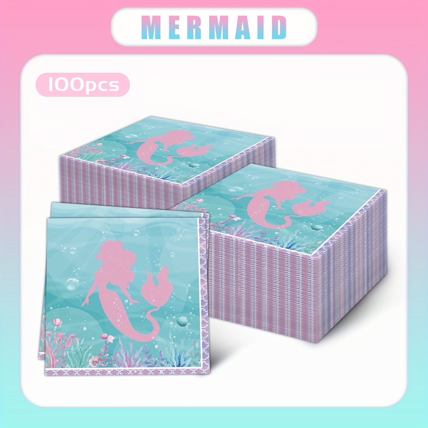 Servilletas de fiesta de sirena, juego de papel desechable para decoraciones de cumpleaños de niñas