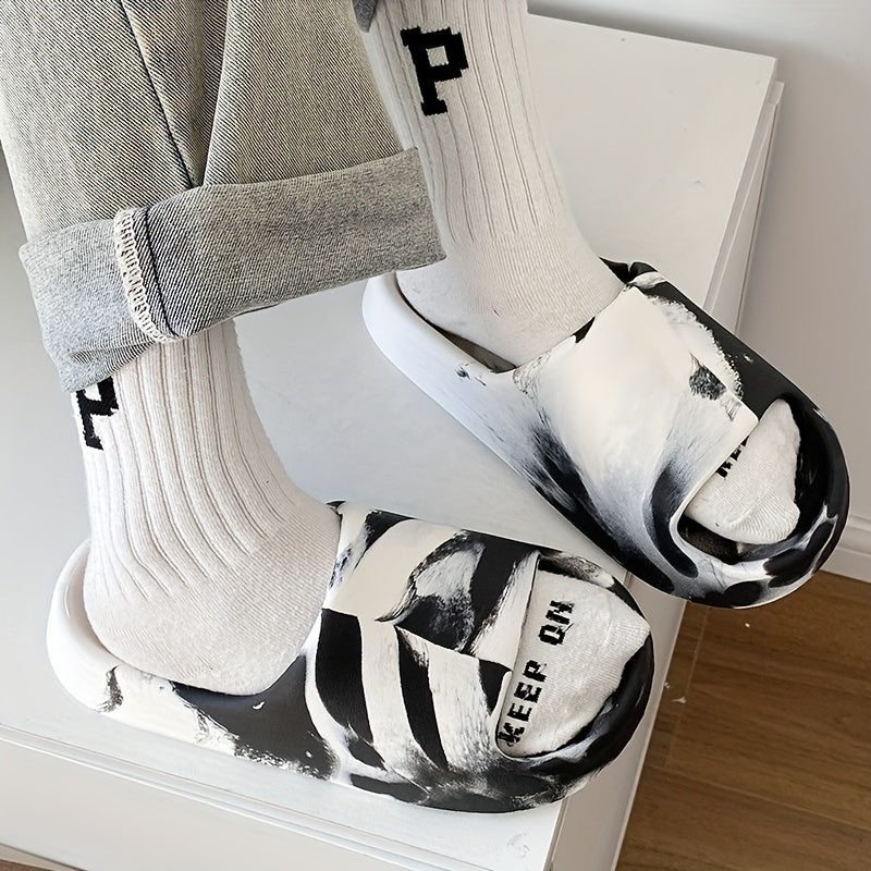 Cloud-Pattern EVA Slides Thick Sole Non-Slip Durable Indoor Outdoor Black White