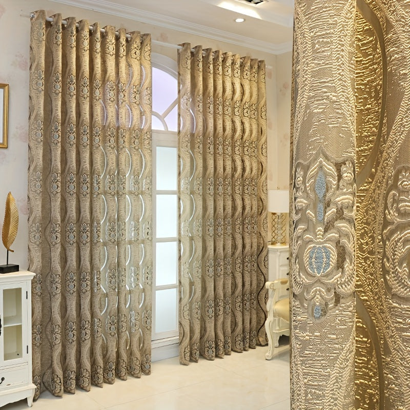 European Style Retro Jacquard Wavy Curtains for Bedroom Living Room Office Kitchen 1 Piece