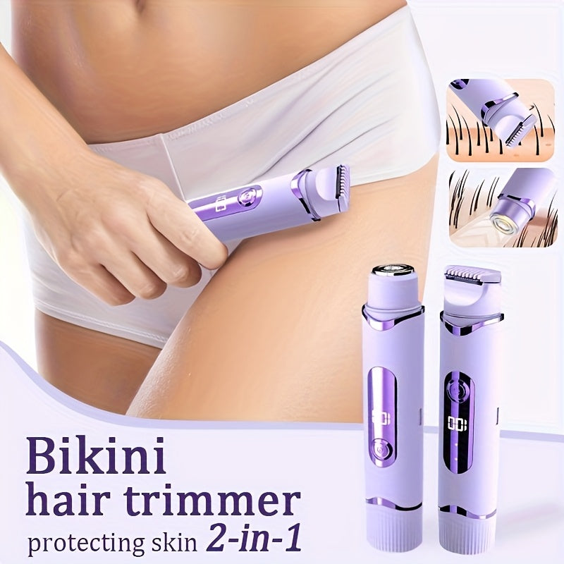 2-in-1 Women's Electric Shaver Wet Dry Hair Removal USB Rechargeable Bikini Trimmer Travel