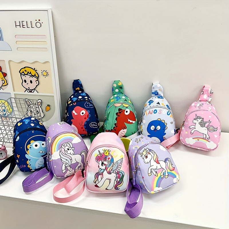 Kids' Nylon Chest Bag for Girls with Pattern, Adjustable Crossbody and Waist Bag