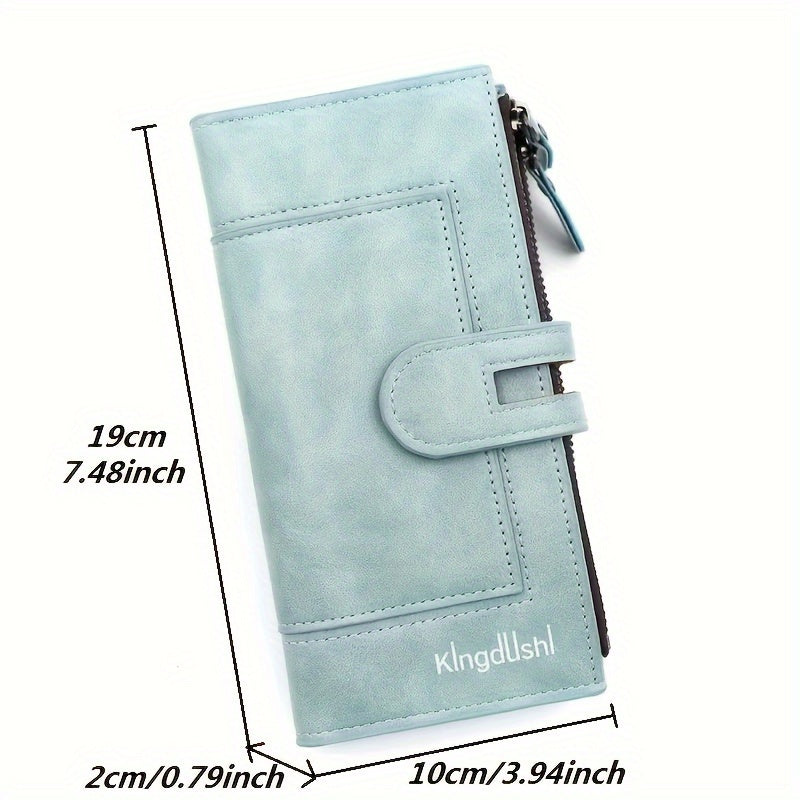 Double Zipper Wallet with Card Slots and Solid Color PU Material